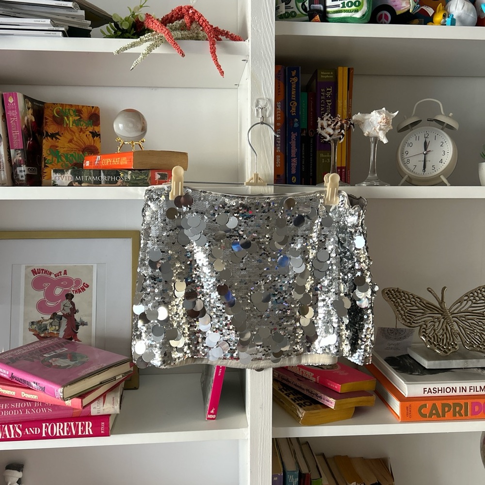 DANIELLE GUIZIO PAILLETTE SKIRT IN SILVER